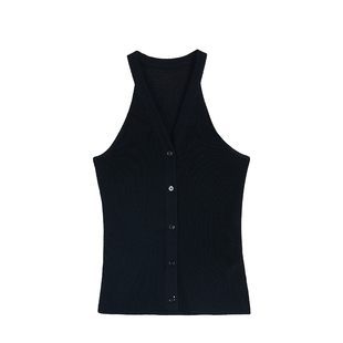 pusumede舒适纸片人 宽松慵懒毛针织开衫女V领背心无袖上衣两件套