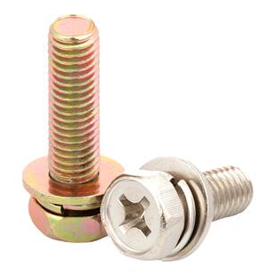 铁镀镍十字槽外六角三组合螺丝钉带平垫弹垫凹穴组合螺栓M3M4M5M6