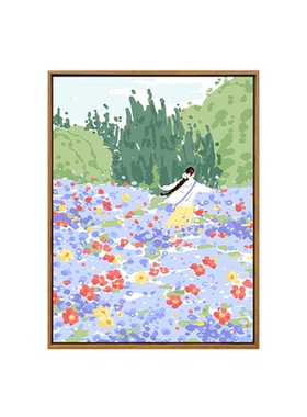 治愈花海少女diy数字油画装饰画