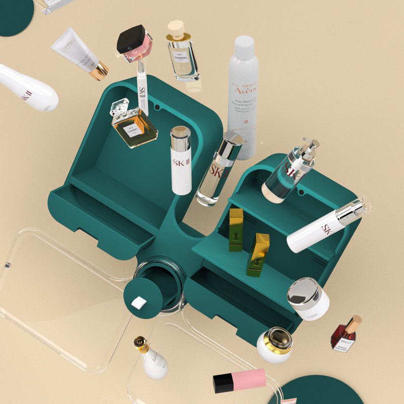 挂壁旋转化妆盒挂壁式双开门护肤品免网置物架大容量红整理打孔