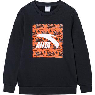 安踏童装男童加绒套头卫衣秋冬大童运动上衣儿童冬装男孩连帽衣服