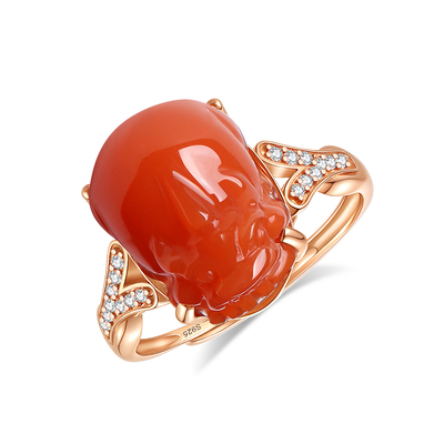 天然南红玛瑙柿子红貔貅戒指