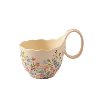 陶瓷大容量繁花曲把杯带勺早餐杯燕麦杯陶瓷马克杯加热牛奶水杯子