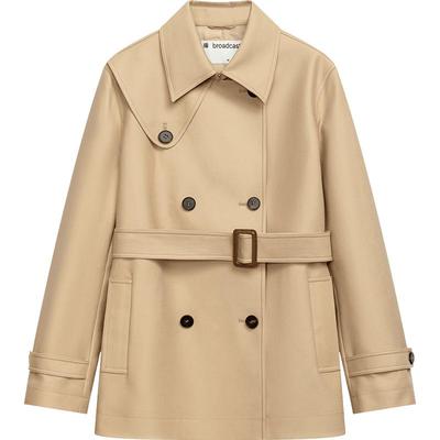 播卡其色小个子短款风衣外套