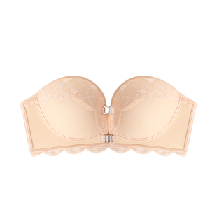 前扣无肩带内衣女防滑小胸聚拢加厚显大文胸露肩平胸美背隐形胸罩