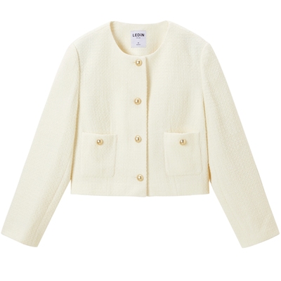 乐町富家千金短款白色小香风外套女2025新款韩系优雅气质名媛上衣