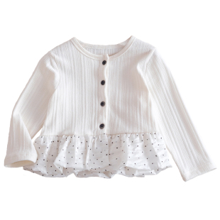 女童小外套2026春季新款薄款甜美波点拼接花边百搭开衫上衣外搭