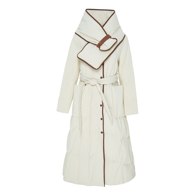 IDPAN女装长款羽绒服冬季新款时尚气质撞色设计防风保暖外套