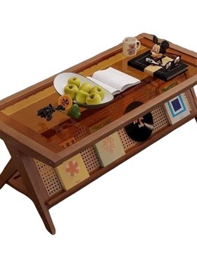 实木玻璃小户型中古风客厅茶几