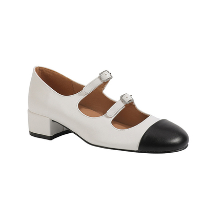 小香风法式玛丽珍粗跟单鞋女银