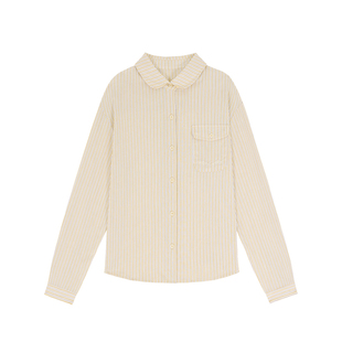 「MISAZ」亚麻色织 娃娃领条纹衬衫 口袋刺绣 微落肩百搭通勤衬衣