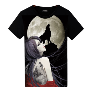 浮世绘T恤短袖纹身印花男短袖体恤衫潮流骷髅宽松大码半截袖打底