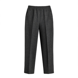 中老年女裤毛呢妈妈裤子秋冬新款高腰松紧腰直筒裤休闲裤弹力长裤