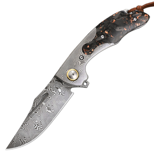 进口锻造大马士革钢折叠刀锋利高硬度小刀户外露营随身折刀手工刀