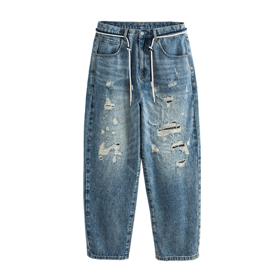 美式复古水洗破洞牛仔裤男