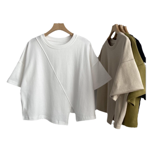 不规则开叉下摆短袖T恤女2026新款夏装宽松百搭韩版短款纯棉上衣