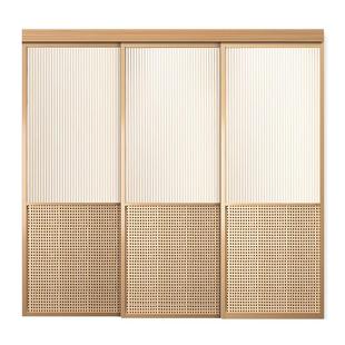 日式藤编阳台推拉门定制竹实木伸缩门折叠门卧室衣帽间卫生间移门