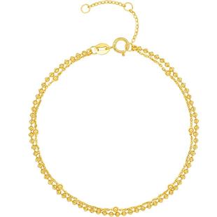 周六福18K金手链女多彩AU750时尚金珠双层链手饰新年礼物送女友