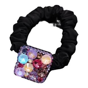 米龙原创设计轻奢k9卫星石摩卡极光水晶水钻皮料软底发绳皮筋头饰