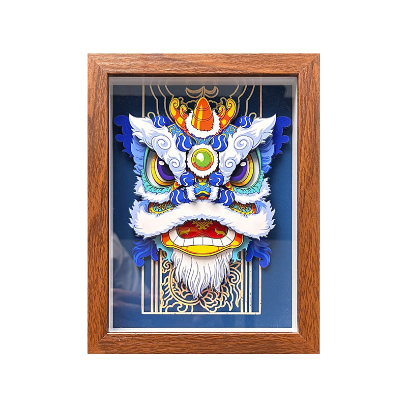玺语醒狮3D立体画纸艺中外商企业活动国潮剪纸礼品装饰画定制LOGO