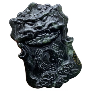 天然玉石睚眦玉佩八卦牌子岫岩玉挂坠把玩玉雕腰坠八卦玉佩古玩玉
