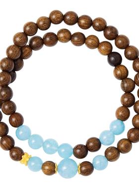 金丝檀木海蓝宝手串高级感送礼