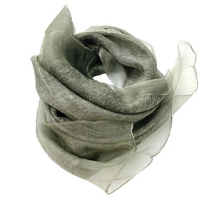 贝茵芬飘逸气质双层真丝混纺秋季外搭绿色披肩女薄款围巾长款纱巾