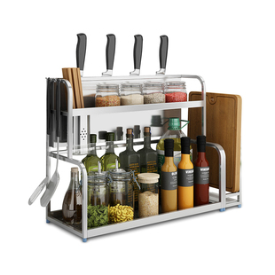 304不锈钢厨房置物架壁挂落地双层刀架用品收纳2层调味品调料架子