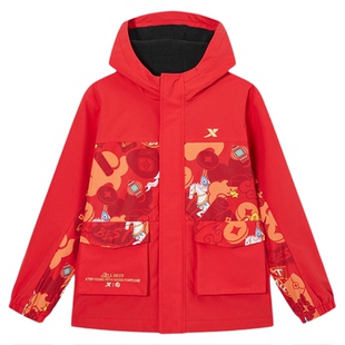 福燈贺岁|特步童装儿童外套男童冬季新款摇粒绒红色新年拜年服装