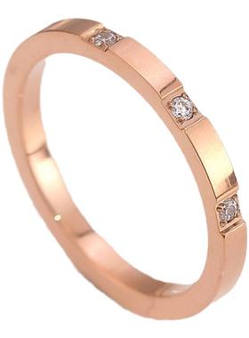 男女钛钢日韩镶钻戒指玫瑰金