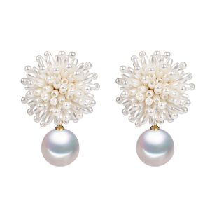 法式大号珍珠烟花耳环时尚精致优雅淑女气质耳饰个性创意球球耳坠