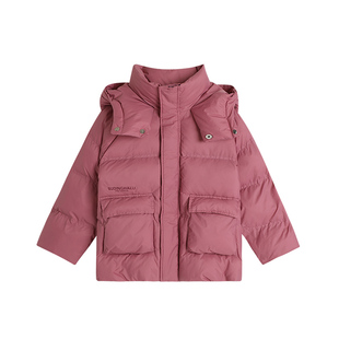 沫沫家童装冬装女童加厚外套2025冬季新款儿童短款连帽三防羽绒服