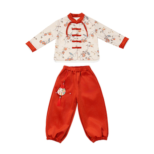 男童加绒汉服冬季中国风古装女童加厚唐装套装中式高端儿童演出服