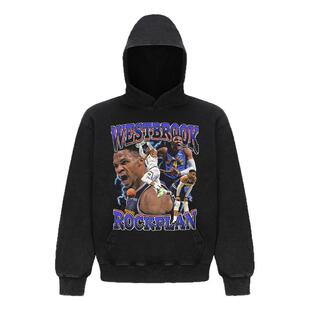 摇滚计划球星威少掘金队美式连帽卫衣oversize复古重磅男篮球学生