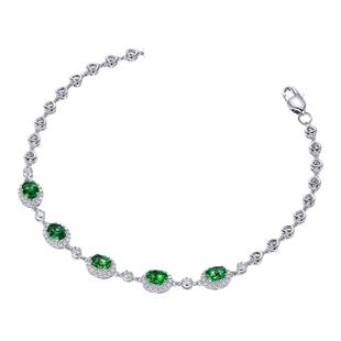 米莱珠宝 0.85克拉天然祖母绿手链 女 18k白金钻石镶嵌 彩宝定制