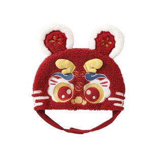 宝宝毛绒帽子冬装儿童保暖帽男童女童拜年帽冬季年装国风虎头帽潮