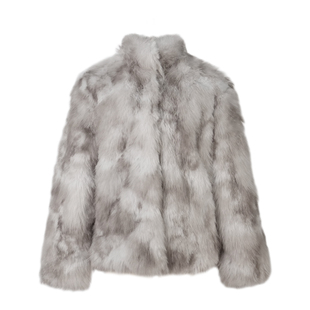 ESEK皮草外套女2025新款仿白狐毛立领毛茸茸环保皮草毛毛外套短款