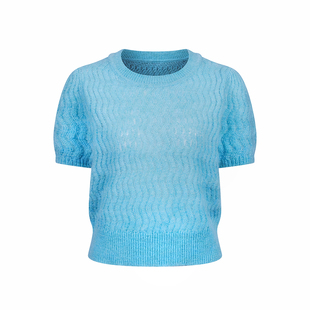 【断码清仓】Chings 法式复古马海毛镂空圆领花纹彩色针织短上衣