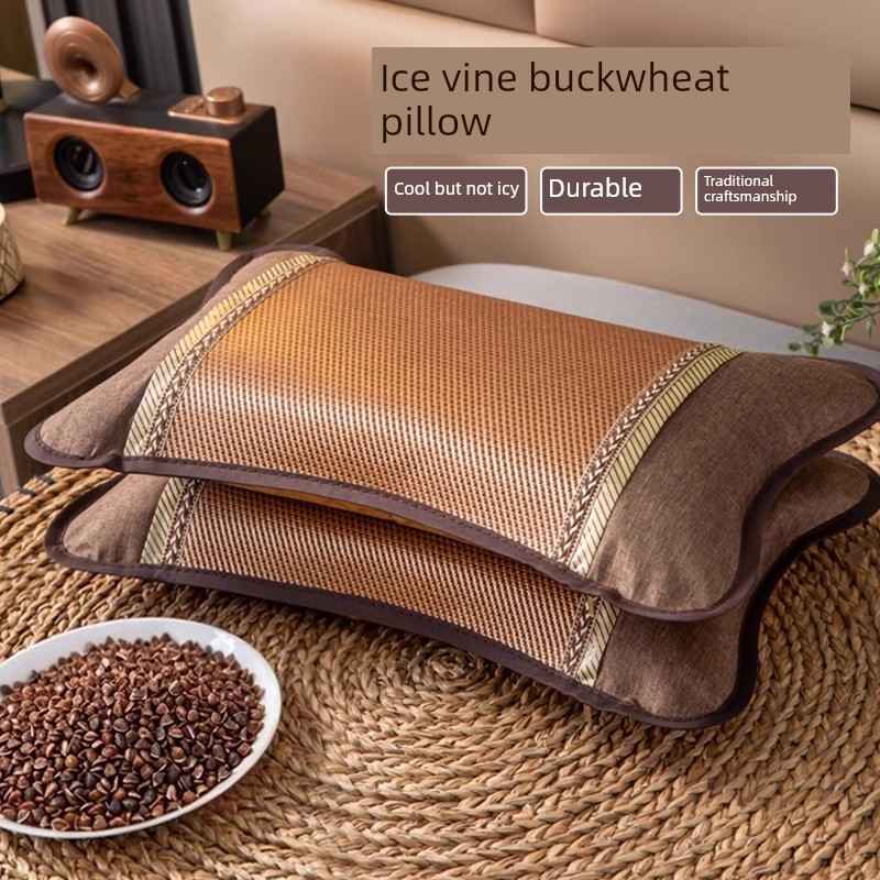 夏季全荞麦壳枕头夏天冰藤枕芯成人护颈椎助睡眠专用竹枕硬整头男