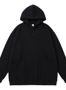 重磅半开襟美式套头连帽卫衣