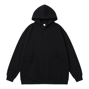 男士高质量加绒加厚重磅卫衣男连帽黑色上衣2026新款冬季大码男装