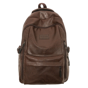 潮酷PU皮质感双肩包男学生书包户外通勤短途旅行防水大容量背包女