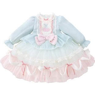 米米哈罗女童春装洛丽塔2026新款儿童公主蛋糕裙连衣裙女孩生日裙