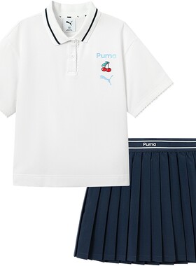 PUMA彪马童装26夏季新款女童短袖套装百褶裙学院风2件套少女高智
