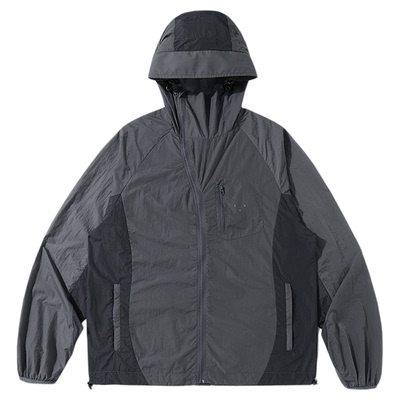 SOMENUM 25SS户外弧形弯刀拉链拼接轻薄防紫外线连帽防晒衣薄外套