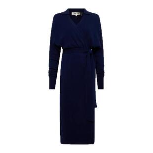 [绵羊毛]DVF羊毛羊绒裹身裙气质午夜蓝色针织连衣裙MR73E00