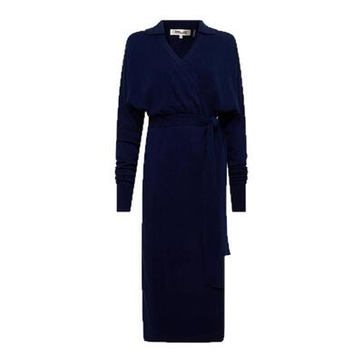 DVF午夜蓝色羊毛裹身连衣裙