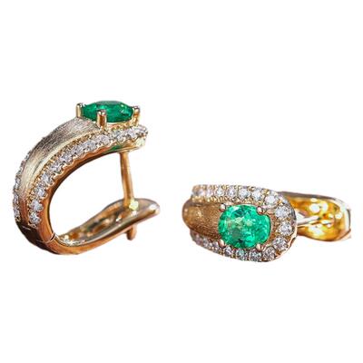 复古宫廷风培育祖母绿925银耳钉