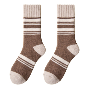 巨厚羊毛袜子女秋冬季中筒袜加厚保暖毛圈羊绒睡眠咖色长筒月子袜