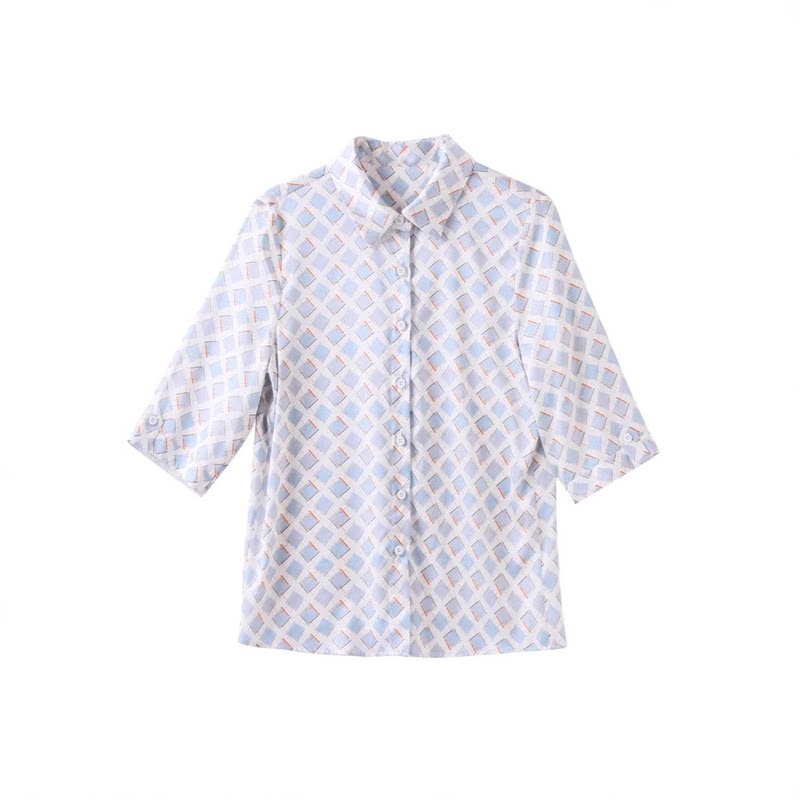 夏季真丝方领中袖衬衫